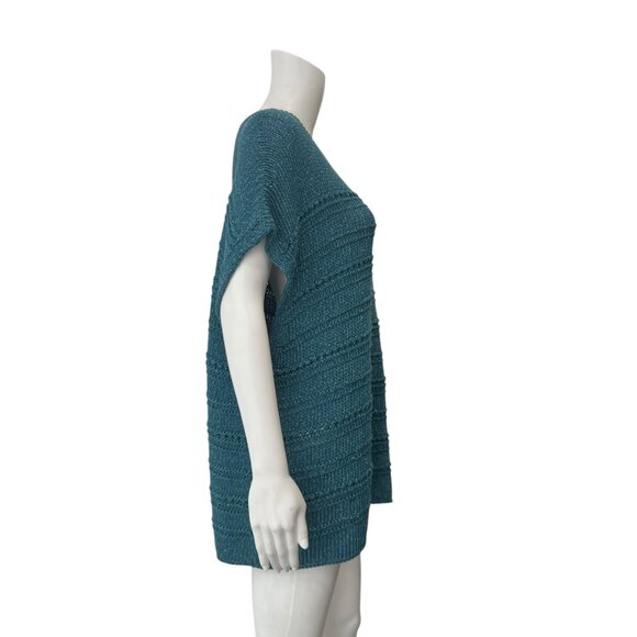 $498 Lafayette 148 Blue Teal Knit Metallic Cotton Seater size XXL - Picture 4 of 8